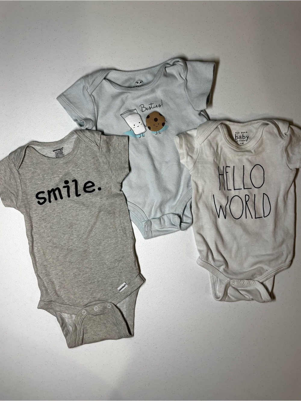 Neutral Baby One-Piece Bodysuit Set - Gray, Light Blue, White